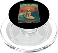 Divertido gato surfista retro de los 80 Catching Waves Not Feelings PopSockets PopGrip para MagSafe