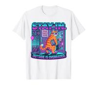 Divertido Gato Vintage Homebody Retro Vaporwave Camiseta gráfica económica, Hombre, Blanco, XL