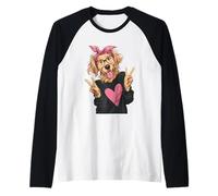 Divertido Golden Retriever Canine Girl Double Peace Graphic Camiseta Manga Raglan