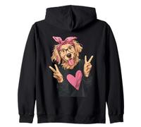 Divertido Golden Retriever Canine Girl Double Peace Graphic Sudadera con Capucha