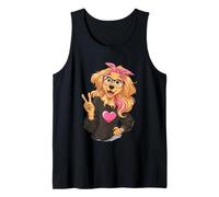 Divertido Golden Retriever Canine Girl Peace Sign Pose Graphic Camiseta sin Mangas