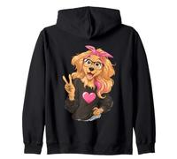 Divertido Golden Retriever Canine Girl Peace Sign Pose Graphic Sudadera con Capucha