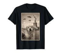 Divertido Golden Retriever Selfie NYC UFO Fotografía Vintage Camiseta