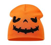 Divertido Gorro de Punto Jacquard con Calavera de Calabaza de Halloween, Gorro de Lana cálido for Festival, for otoño e Invierno(TypeCOrange)