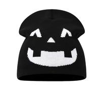 Divertido Gorro de Punto Jacquard con Calavera de Calabaza de Halloween, Gorro de Lana cálido for Festival, for otoño e Invierno(DStyleBlack White)
