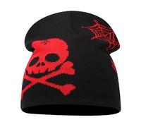 Divertido Gorro de Punto Jacquard con Calavera de Calabaza de Halloween, Gorro de Lana cálido for Festival, for otoño e Invierno(Estyleblack Red)