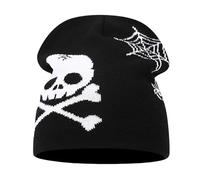 Divertido Gorro de Punto Jacquard con Calavera de Calabaza de Halloween, Gorro de Lana cálido for Festival, for otoño e Invierno(EStyleBlack White)