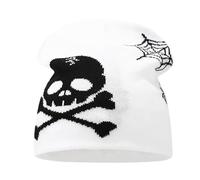Divertido Gorro de Punto Jacquard con Calavera de Calabaza de Halloween, Gorro de Lana cálido for Festival, for otoño e Invierno(EStyleWhite)