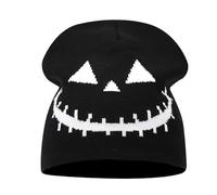 Divertido Gorro de Punto Jacquard con Calavera de Calabaza de Halloween, Gorro de Lana cálido for Festival, for otoño e Invierno(Black White)