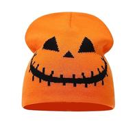 Divertido Gorro de Punto Jacquard con Calavera de Calabaza de Halloween, Gorro de Lana cálido for Festival, for otoño e Invierno(TypeAOrange)