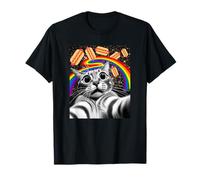 Divertido gráfico Arco Iris Hotdog ovnis Espacio cósmico Selfie Gato Camiseta
