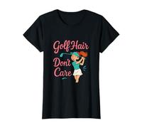 Divertido gráfico de Golf Golf Hair Dont Care, Rosa y Turquesa Camiseta