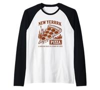 Divertido gráfico de pizza de la ciudad de Nueva York de estilo retro "New Yerrrk" Camiseta Manga Raglan