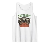 Divertido gráfico de Stay Trashy 3 Raccoons In A Trash Can Camiseta sin Mangas