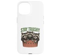 Divertido gráfico de Stay Trashy 3 Raccoons In A Trash Can Carcasa para iPhone 15