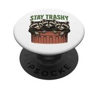Divertido gráfico de Stay Trashy 3 Raccoons In A Trash Can PopSockets PopGrip Adhesivo