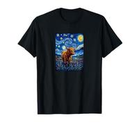 Divertido gráfico de Vaca de Las Tierras Altas Estilo Van Gogh Noche Estrellada Camiseta