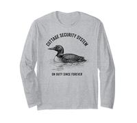 Divertido gráfico del Sistema de Seguridad de la cabaña con el pájaro Loon Manga Larga