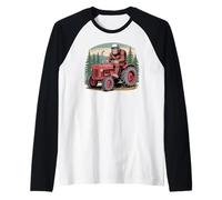 Divertido Granjero Bigfoot Conducción Tractor en el Bosque Camiseta Manga Raglan