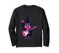 Divertido Guitarrista Bruja Rosa Halloween gráfico juguetón Vibrante Manga Larga