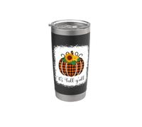 Divertido Halloween naranja calabaza búfalo a cuadros It's Fall Y'all Vaso térmico de acero inoxidable de doble pared