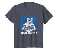 Divertido Hanukkah Jewish Gym Workout Menorah Muscle Camiseta, Niños, Azul Jaspeado, 4 años
