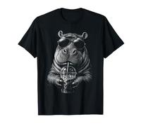 Divertido hipopótamo Bebiendo café Helado Safari Animal Camiseta