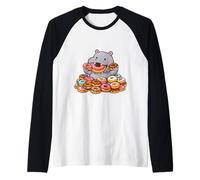 Divertido Hipopótamo Come Donas Camiseta Manga Raglan