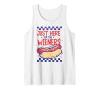 Divertido hot dog «Just Here For The Wieners» Cookout BBQ USA Camiseta sin Mangas