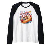 Divertido Hot Dog Patriótico Fuegos Artificiales BBQ Comida Humor 4 de Julio Camiseta Manga Raglan