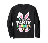Divertido huevo de dibujos animados de Pascua I'm The Party Bunny Ears Manga Larga