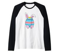 Divertido Huevo de Pascua con Orejas de Conejo Feliz día de Pascua Mujeres niña Camiseta Manga Raglan
