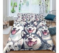 Divertido Husky 3D Impreso Funda nórdica Microfibra decoración Dormitorio Juego de Cama Perro Suave Transpirable para Adultos jóvenes Double（200x200cm）