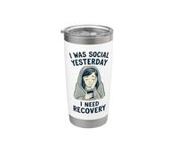 Divertido introvertido Yo era social ayer necesito recuperación Vaso térmico de acero inoxidable de doble pared