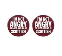 Divertido juego de 2 pines de solapa con humor escocés, "I'm Not Angry I'm Just Smiling in Scottish", broche de aleación de 1.18 pulgadas, redondo, mochila, chaqueta, sombrero, accesorios, regalo