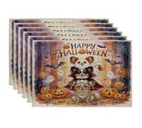 Divertido juego de 6 manteles individuales de Halloween con diseño de perro Papillon, 12 x 18 pulgadas, 4 piezas con estampado de calabaza de terror, decoración del hogar y la cocina