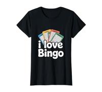 Divertido Juego de Cartas Colorido I Love Bingo Camiseta gráfica económica, Mujer, Negro, L