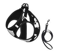 Divertido juego de correa de arnés con estampado de fantasma blanco para gato y perro, chaleco reflectante ajustable a prueba de fugas con malla suave transpirable, para mascotas pequeñas y cachorros