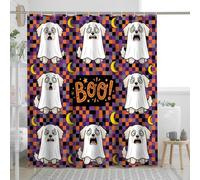 Divertido juego de cortina de ducha de perro maltés de Halloween, cortina de ducha espeluznante, accesorios de baño espeluznantes, decoración de patrón impreso, 62 x 72 pulgadas