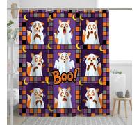 Divertido juego de cortina de ducha de zorro de Halloween, cortina de ducha con fantasma, accesorios de baño espeluznantes, decoración de patrón impreso, 72 pulgadas