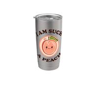 Divertido juego de palabras con el texto «Soy tal melocotón», lindo juego de palabras kawaii con melocotón Vaso térmico de acero inoxidable de doble pared