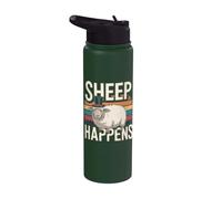 Divertido juego de palabras con ovejas Sheep Happens Shepherd Stainless Steel Insulated Water Bottle