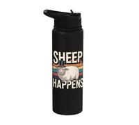 Divertido juego de palabras con ovejas Sheep Happens Shepherd Stainless Steel Insulated Water Bottle