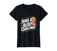 Divertido Juego de Palabras de Navidad - Have A Beary Christmas Camiseta gráfica económica, Mujer, Negro, XS