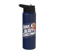 Divertido juego de palabras de Navidad - Have A Beary Christmas Stainless Steel Insulated Water Bottle