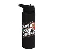 Divertido juego de palabras de Navidad - Have A Beary Christmas Stainless Steel Insulated Water Bottle