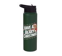 Divertido juego de palabras de Navidad - Have A Beary Christmas Stainless Steel Insulated Water Bottle