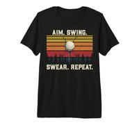 Divertido Juego de Palabras del Equipo de Golf con el Objetivo del Swing jurar Repetir Golf Retro Camiseta Premium
