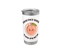 Divertido juego de palabras kawaii de Peach Practice What You Peach Vaso térmico de acero inoxidable de doble pared