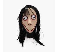 Divertido juego de piratería Momo de miedo Cosplay máscara de cabeza completa para adultos Halloween fantasma momo máscara de látex con pelucas accesorios de Halloween para mujeres y hombres